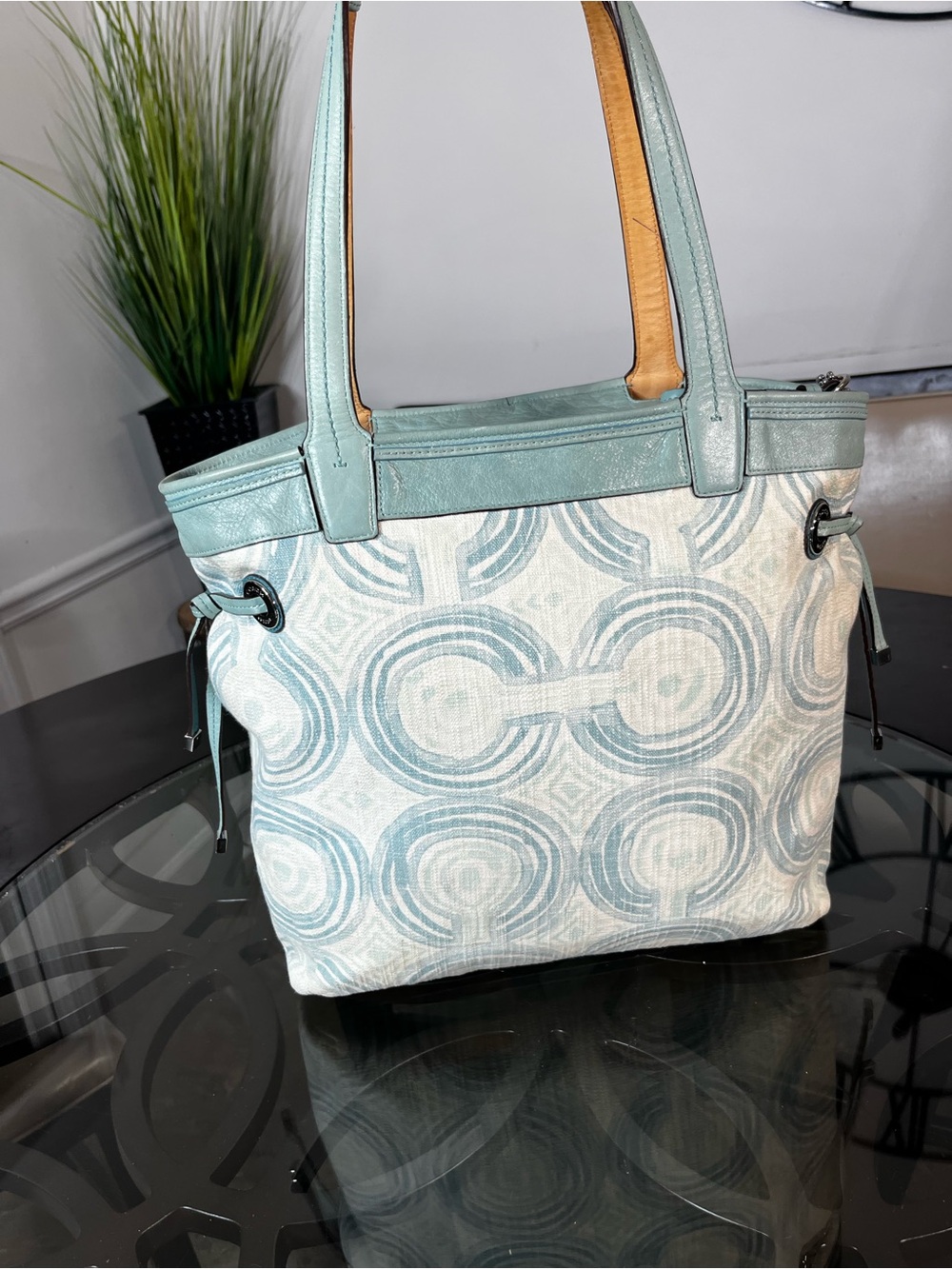 Coach Audrey Signature Op Art Swirl Canvas / Leather Tote Bag - Picture 4 of 8